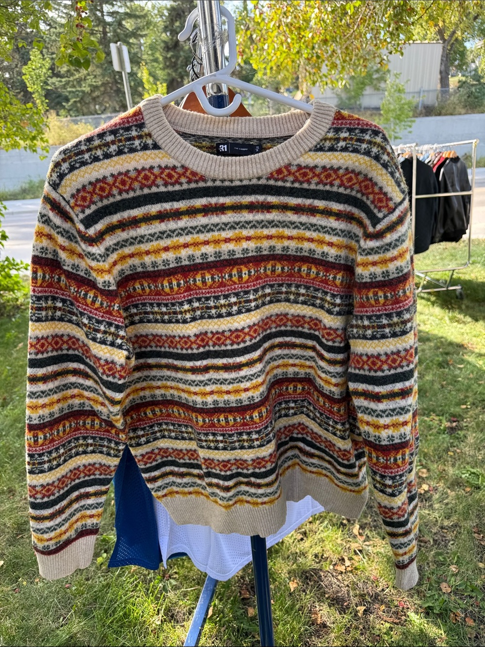 Multicolor Fair Isle Crewneck Sweater in Cream, Rust & Mustard